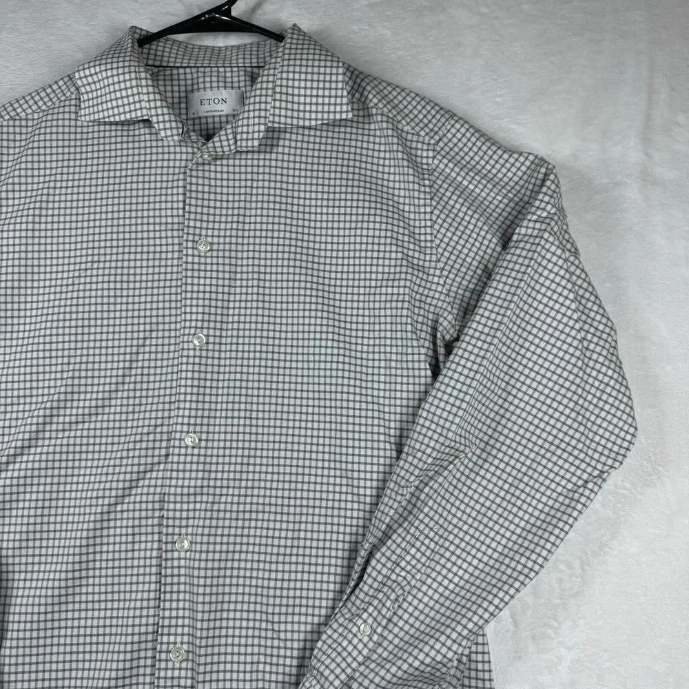 Eton Shirt Men 16.5/42 White Check‎ Contemporary Casual Office Classic Button Up - Picture 2 of 14